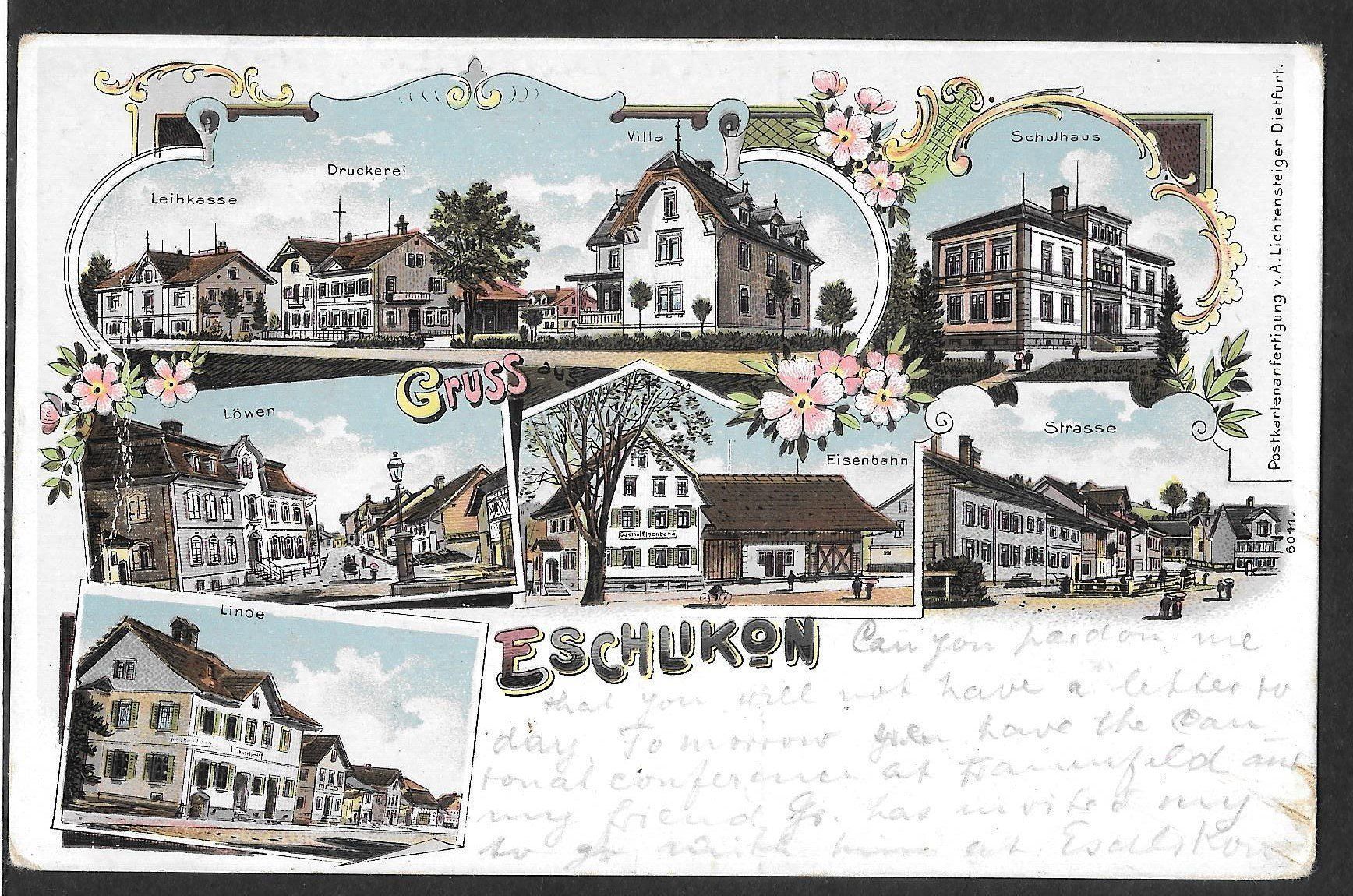 Cartoline postali: Eschlikon farbige Lithografie 6 Bilder – Usato da Olten venduto da clotaldi