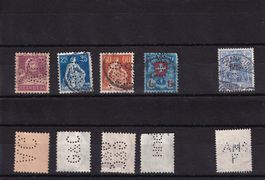 Lot 4 Perfins Schweiz + 1 Deutschland - alle gestempelt