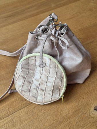 Lederbeutel beige mit passender Geldbörse