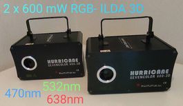 2x Display Laser RGB 3D 600mW mit 470nm blau Flightcase