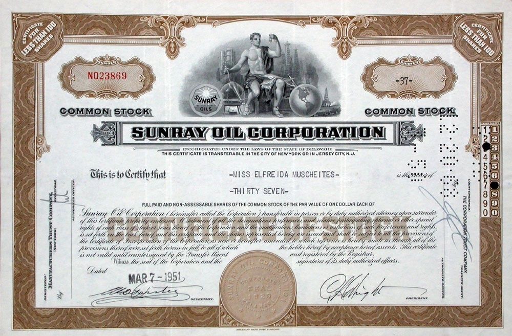 Documenti: Sunray Oil Corporation - 1950 – Usato da Solothurn venduto da Sgasche