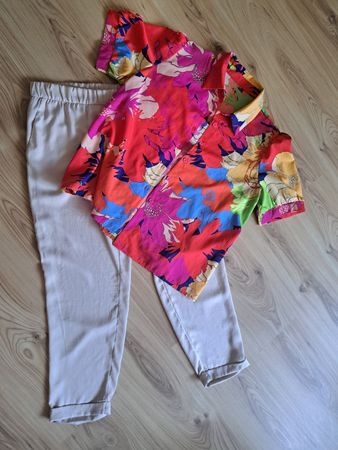 Bluse bunt mit Hose Herbstoutfit Gr.40