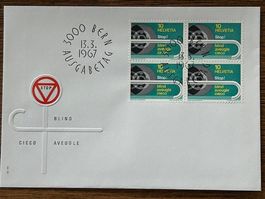 blind - aveugle - cieco 4 St. HELVETIA 1967 4er-Bloc ZNr.466