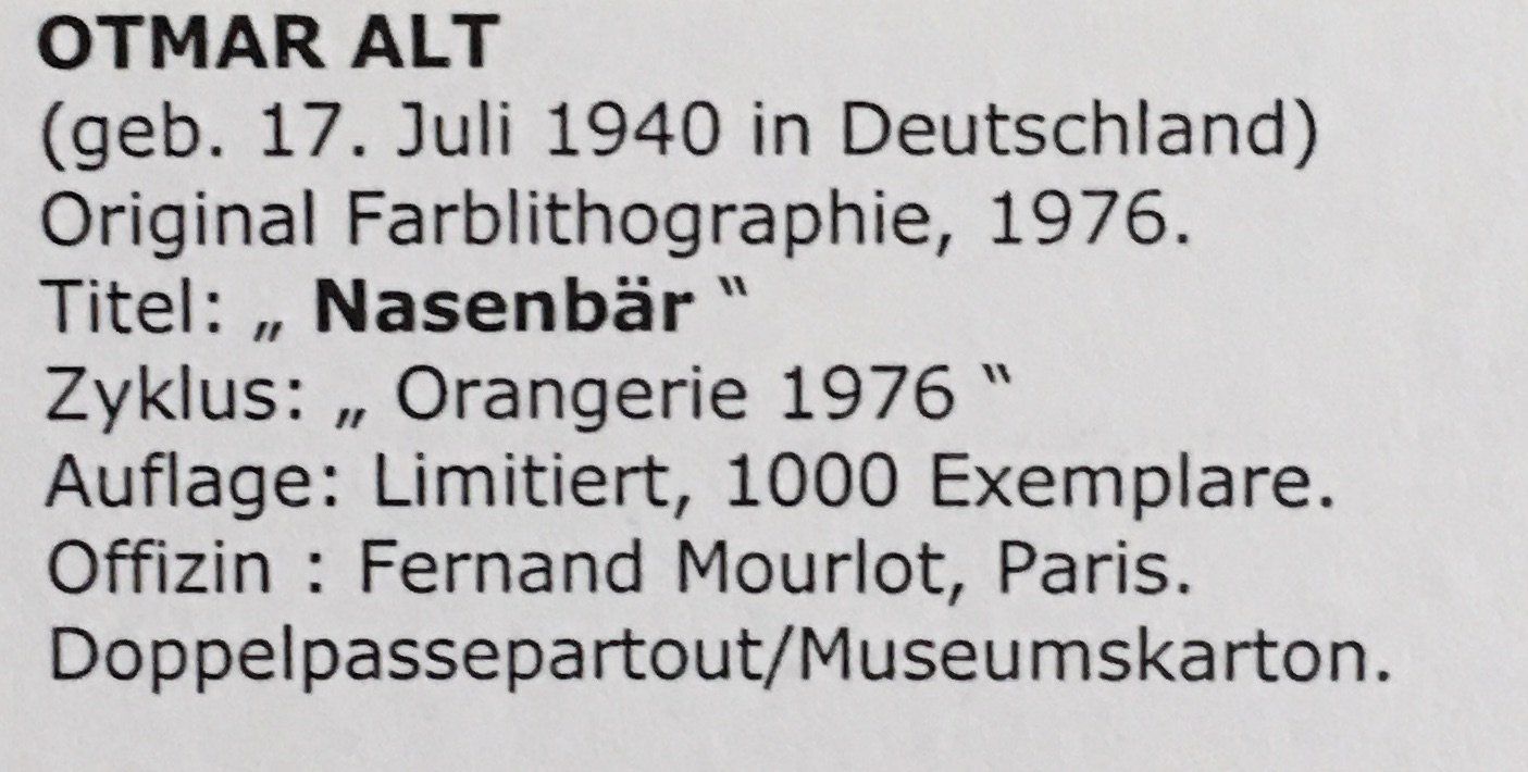 Grafica & Litografie: Otmar Alt Original Farblithographie "Nasenbär" – Usato da Nennigkofen venduto da Sommersonnen 5