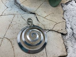 Grosser Silberanhänger, Handarbeit Spirale, 38mm Durchmesser
