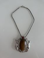 Magnifique collier vintage en argent massif, Pierre de jaspe