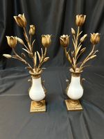 Elegantes Paar antiker Kandelaber mit Tulpenmotiven, 45 cm