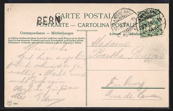 Ansichtskarten: AK Bern, Bundespalast, 1905 – Gebraucht aus Berlin von bartko-reher 1