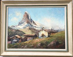 Gemälde - Öl auf Leinwand - Matterhorn mit Kapelle Findeln
