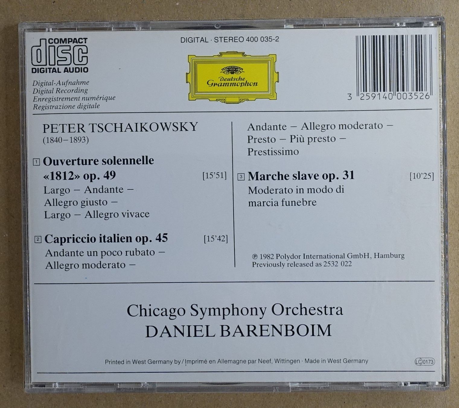 CD: Tschaikowsky / Barenboim - Ouverture "1812" - F28 – Usato da Sessa venduto da fraenklishop 1
