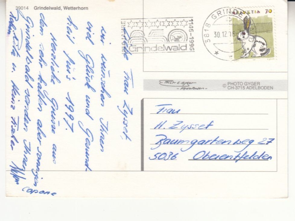 Cartoline postali: Grindelwald 1996 – Usato da Bürglen TG venduto da StampGraf 1