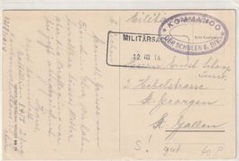 Aushilfsstempel Militärsache  auf Ak