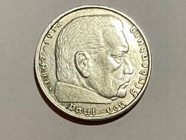 2 Reichsmark 1936 Paul von Hindenburg Deutschland silber