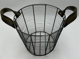 Dekorative Draht-Korb mit Ledergriffen ø26cm, Deko