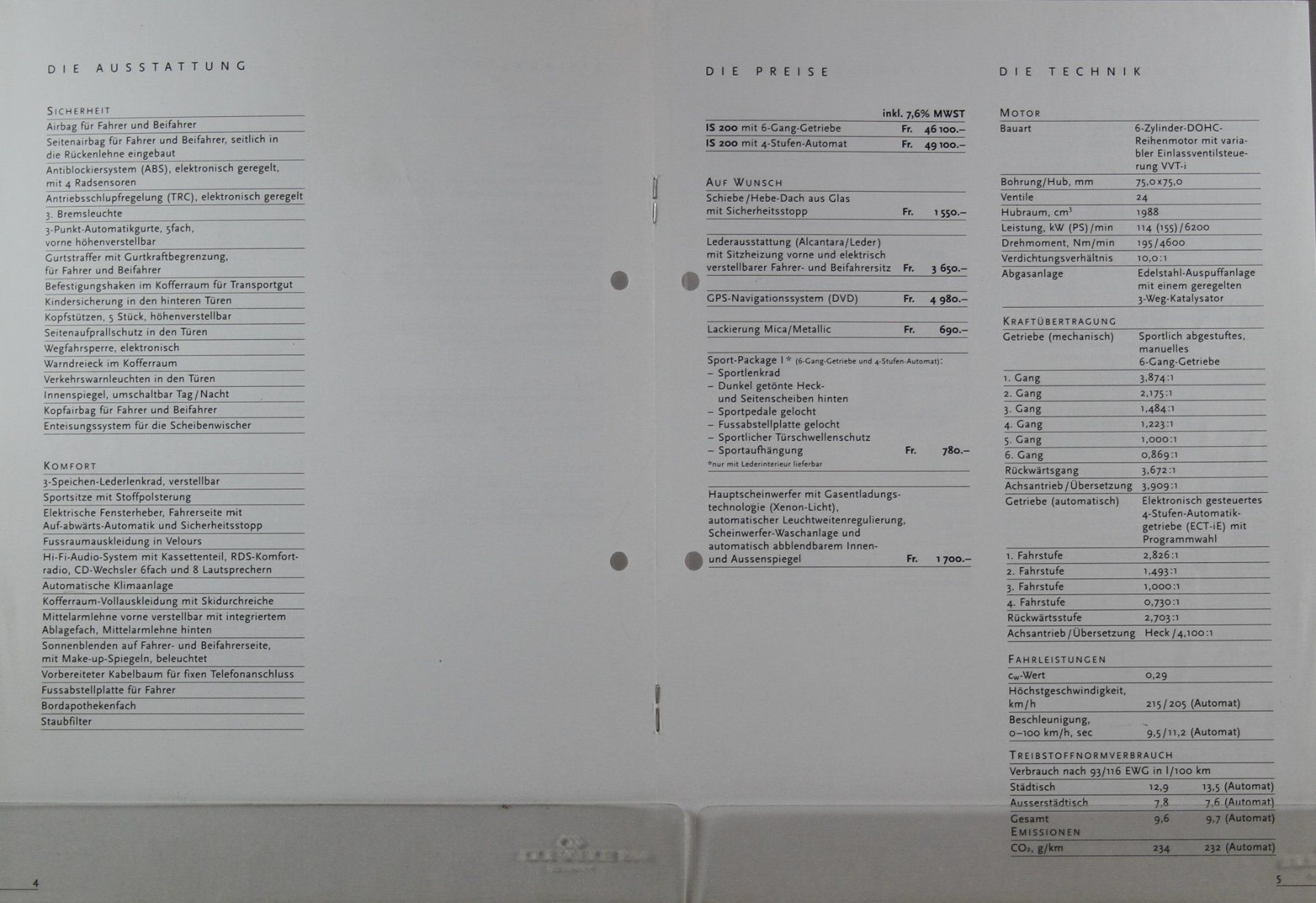 Lexus Documents: PREISE- & TECHNIKLISTE | LEXUS - IS200  | AB 09.2001 - DE – D'occasion à Unterägeri par Isha04 2