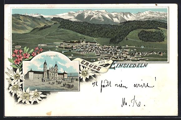 Ansichtskarten: Litho Einsiedeln, Teilansicht, Kloster – Gebraucht aus Berlin von bartko-reher
