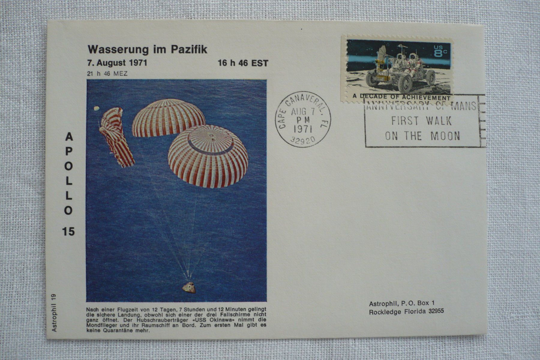 Tutti i francobolli: 1971 APOLLO 15 Wasserung – Usato da Zürich venduto da saltandpepper008