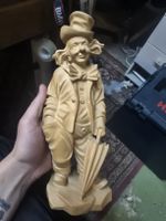 Schöne Holz Clown Figur mit Schirm Handgeschnitzt 30cm (D1)