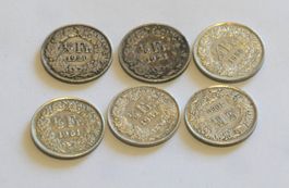 Lot de 6 pièces de 1/2 CHF en argent