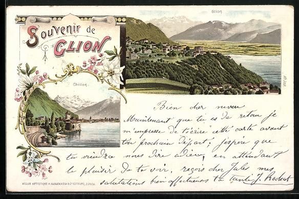 Ansichtskarten: Litho Glion /VD, Ortsansicht, Château d – Gebraucht aus Berlin von bartko-reher