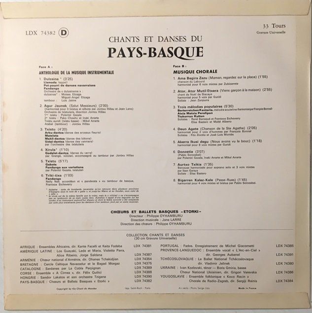 Dischi in vinile: Chants & Danses du Pays Basque (LP) – Usato da Grüningen venduto da azulmarron 1