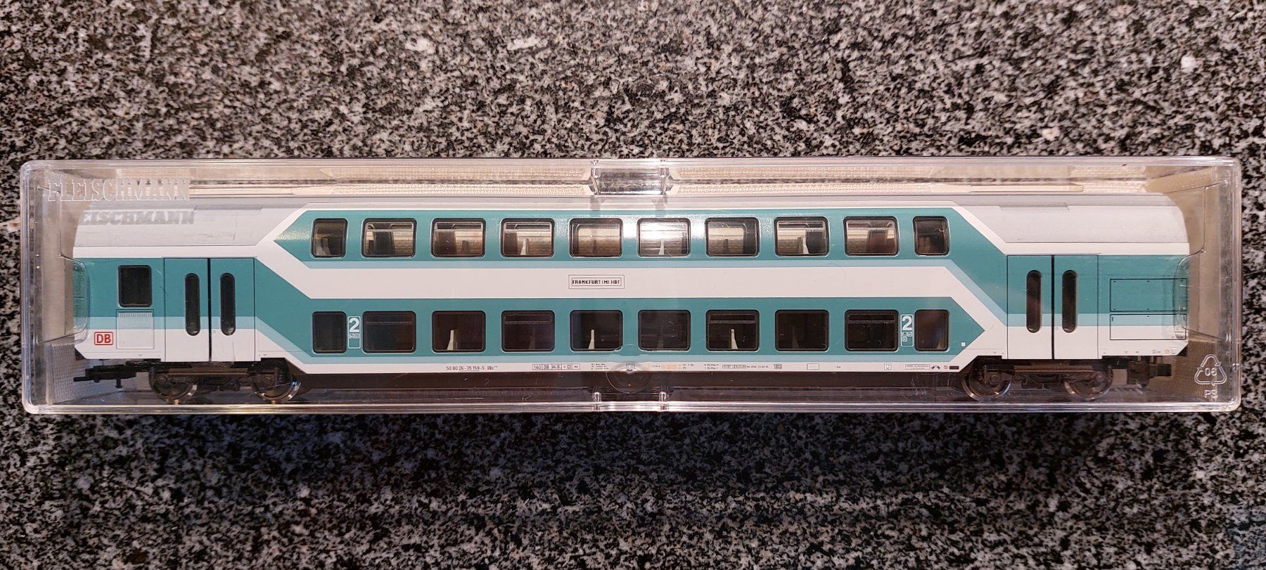 Fleischmann Modellini di ferrovie: Fleischmann 5125 K - 2. Kl. Doppelstockwagen der DB - "1" – Nuovo e nell'imballaggio originale da Rotkreuz venduto da MOBAHN-1zu87 4