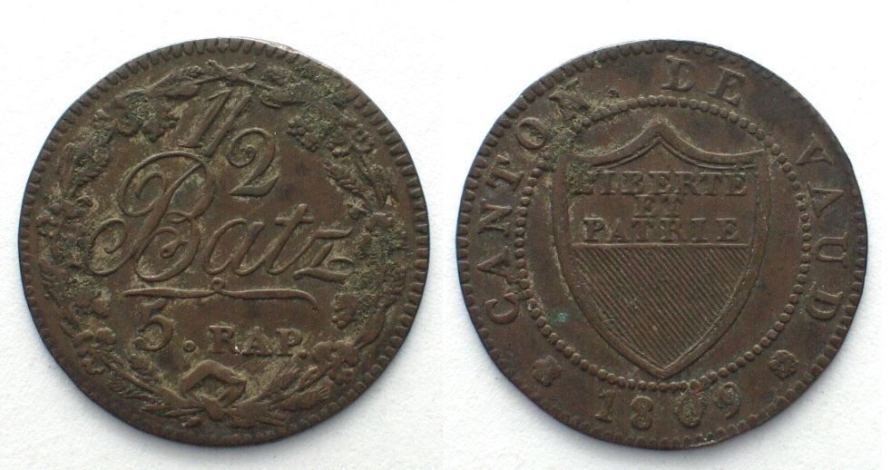 Tutti le monete: WAADT 1/2 Batzen 1809 Billon – Usato da Riehen venduto da sesambestcoins2004