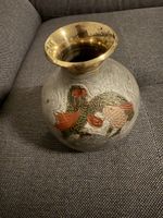 Messing Vase Emailliert mit Vogelmuster