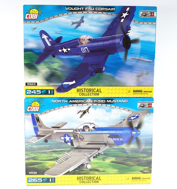 Maquette Cobi Vought F4U Corsair Bleu - 245 Pièces, Figurine Pilote, Avion De Construction, Compatible LEGO