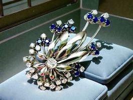 Saphir - Diamanten - Brosche, Wien um 1960