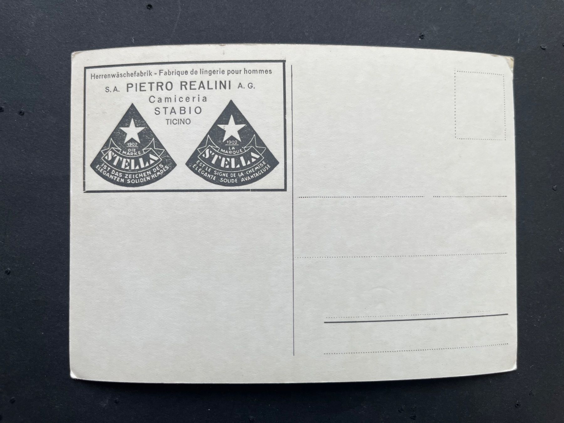 Cartoline postali: Camiceria Pietro Realini: Stabio, Luftbild ca 1960 – Usato da Ostermundigen venduto da DaxKarten-75 1