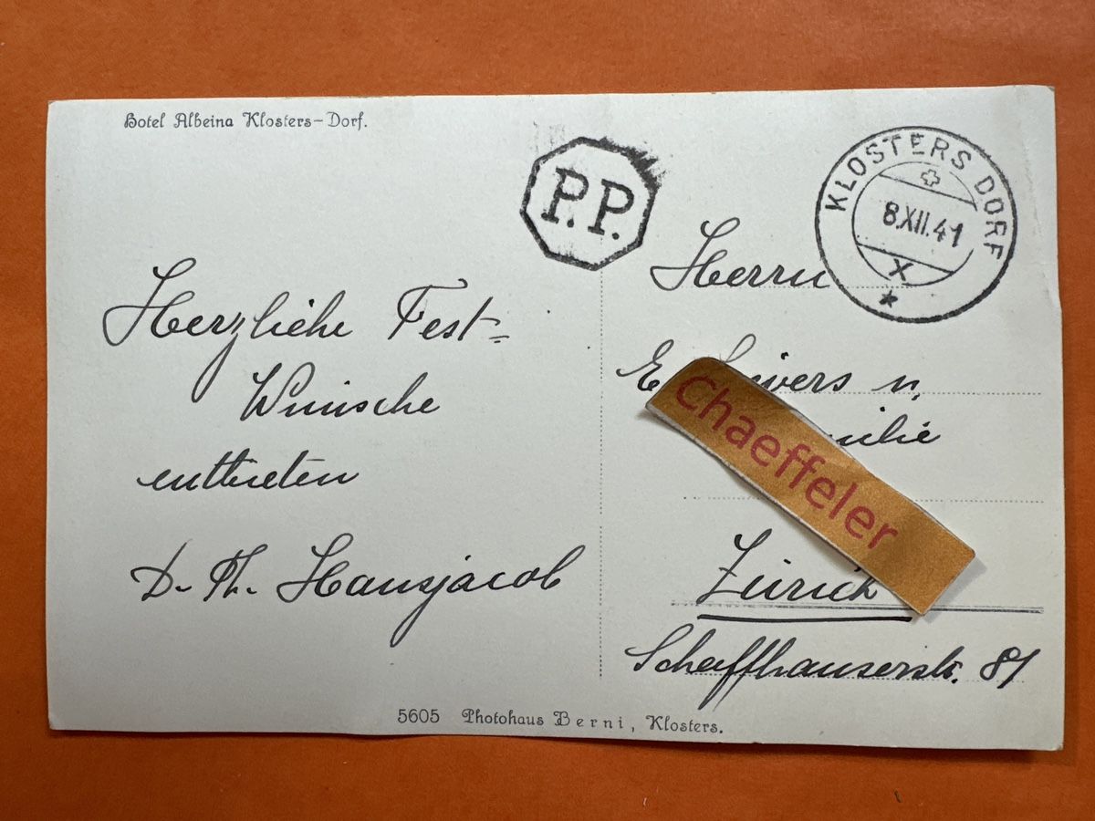 Cartoline postali: 1941 Hotel Albina Klosters-Dorf  – Usato da Zürich venduto da Chaeffeler 1
