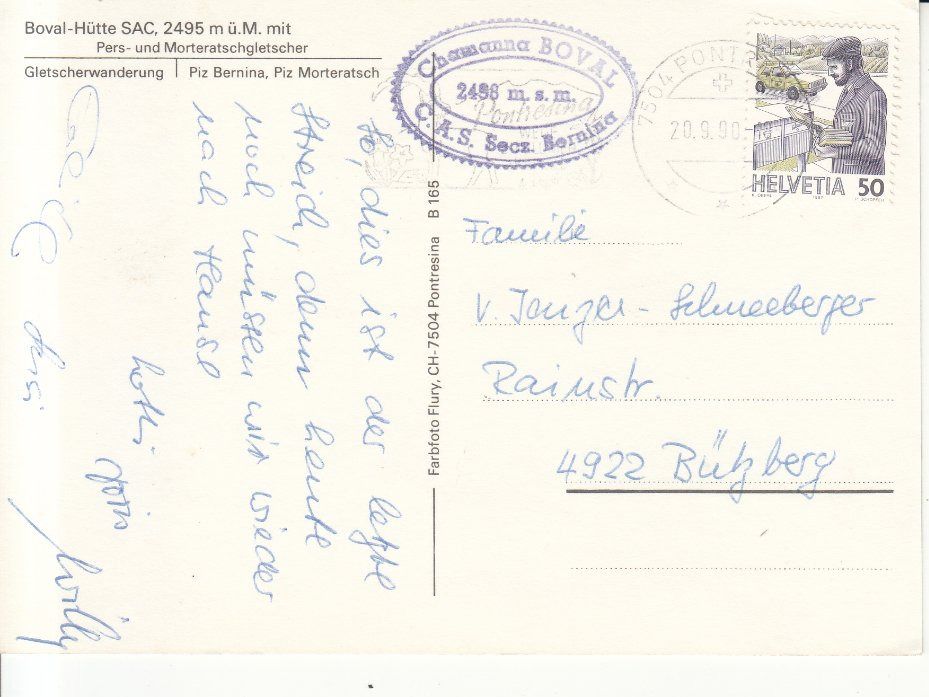 Cartoline postali: Boval-Hütte 1990 – Usato da Bürglen TG venduto da StampGraf 1