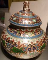 WUNDERSCHÖNE ANTIKE CLOISONNÉ VASE-,-15 x 13 CM, 1960