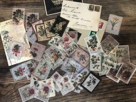60 Stk. Briefmarken Sticker Scrapbook Blumen Rosen Natur
