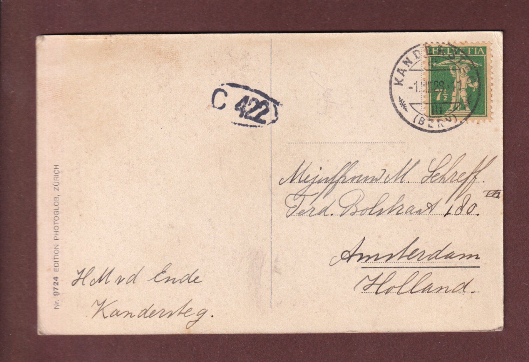 Cartoline postali: BLÜMLISALP - Gletscher - 1923 – Usato da Pully venduto da nicecards-shop 1