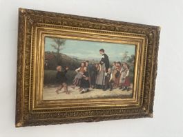 Tableau peinture ancienne cadre doré état d'usage