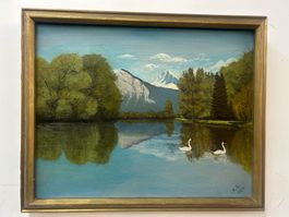 Ölgemälde auf Leinen Giefensee Bad Ragaz 1964 von A.S.
