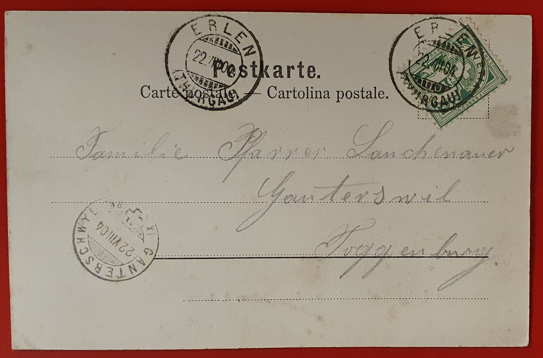 Cartoline postali: Erlen 1904 - Schloss Eppishausen – Usato da Kreuzlingen venduto da Rschweiz1 1