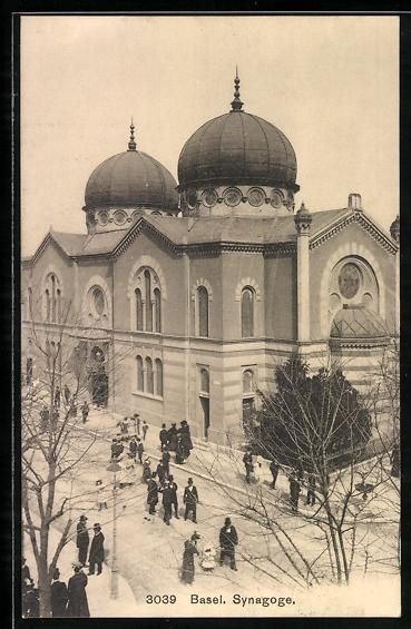 Cartoline postali: AK Basel, Synagoge mit Passanten – Usato da Berlin venduto da bartko-reher