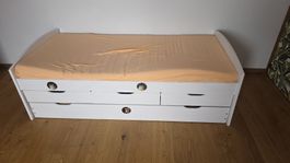 Kinderbett Weiss mit Bettkasten und Matratze