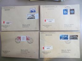 4 gelaufene (R-)Briefe Fa. E. Müller Basel 1940er Jahre