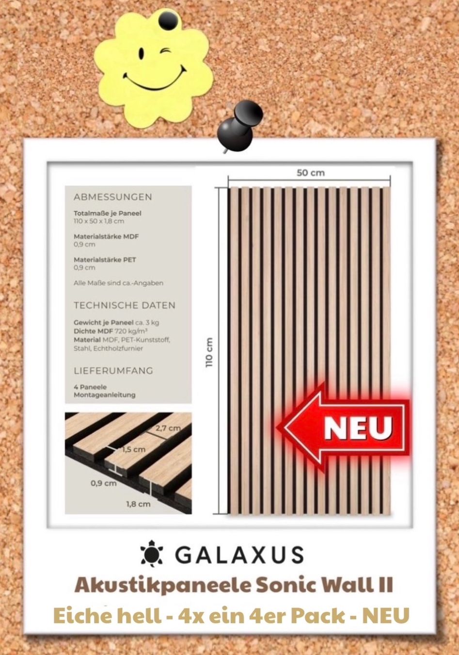 Altri accessori: Akustikpaneele Sonic Wall II - Eiche hell, 4x 4er-Set NEU – Nuovo (secondo la descrizione) da Murten venduto da Anne.M 3