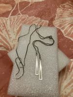 Elegante, geometrische Halskette, Edelstahl, 68cm lang, neu