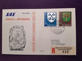 Erstflugbrief SAS Zürich-Göteborg, eingeschrieben 1.4.79