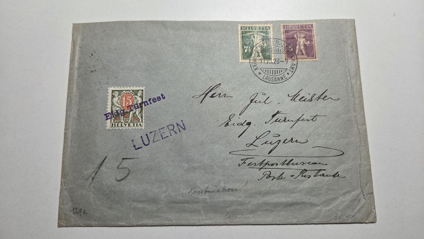 Tutti i francobolli: 1928 Eidg. Turnfest Stabstempel Luzern – Usato da Arni AG venduto da Moth68