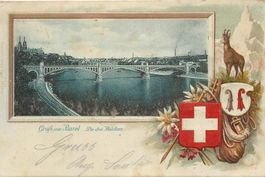 Basel BS Die 3 Brücken UPU Marke 1900 Präge AK  gut erhalten