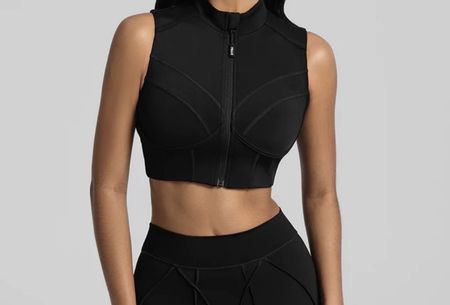 Sportliches Crop Top mit Reissverschluss, Schwarz, Grösse S