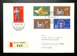 1955 FDC Werbemarken Ersttagsbrief "DEUTSCH" Einschreiben