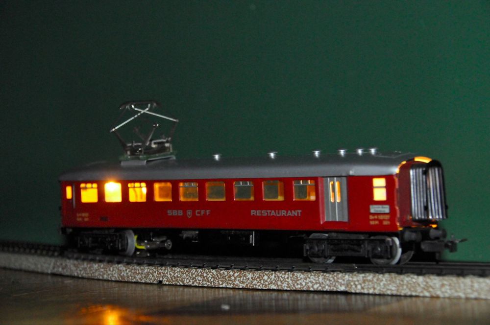 FLEISCHMANN HO VOITURE restaurant # 1418 B éclairé BO boite SBB wagon pantograph EUR 34,99 - FR